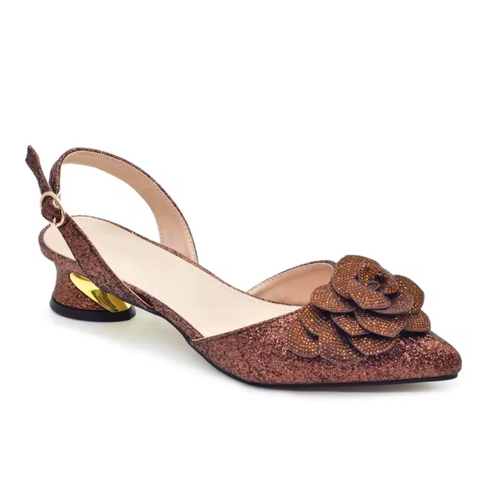 NWOT Ascendancy Glitter Brown Slingback Kitten Heels SZ 39